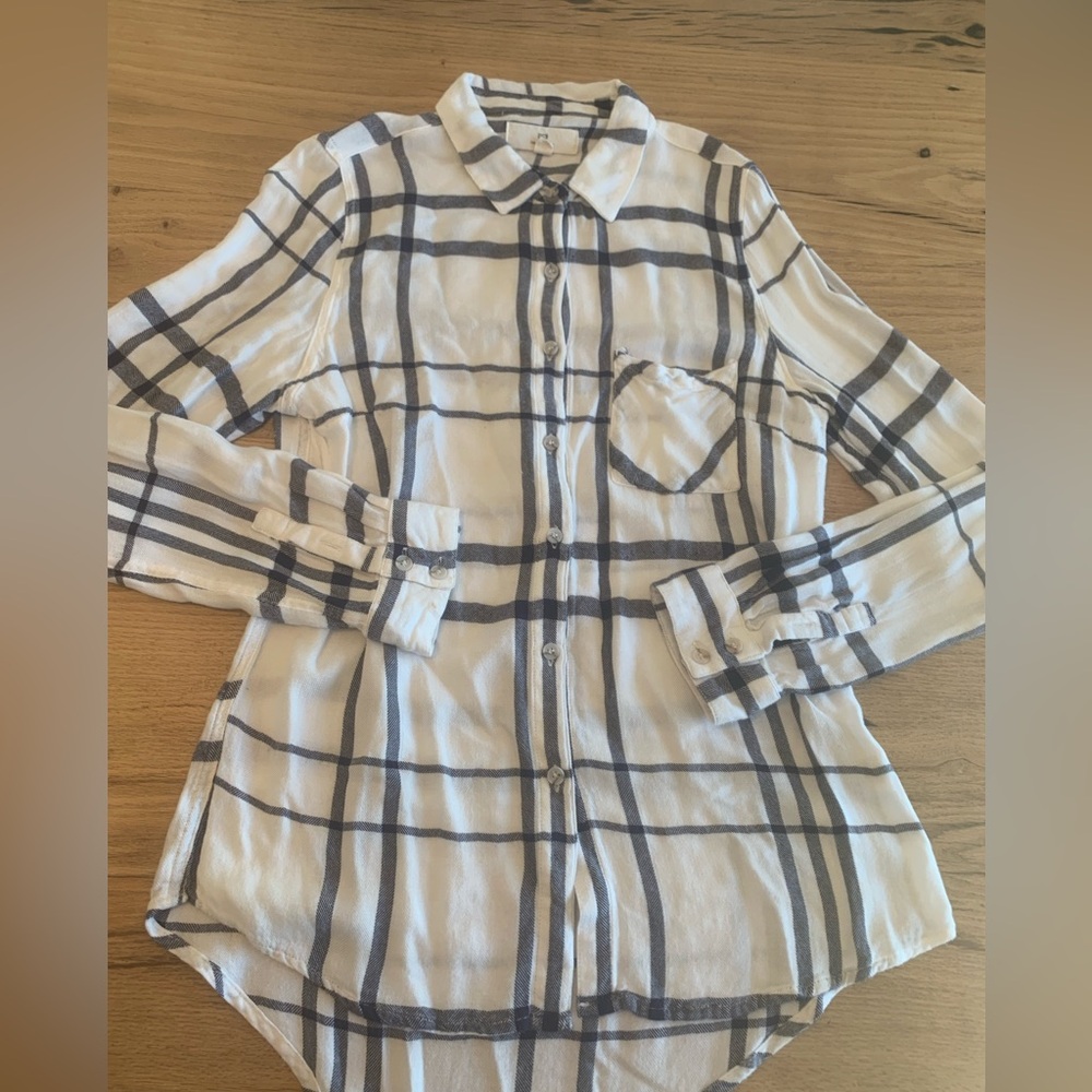 Thread and Supply Plaid Button Down Long Sleeve Shirt Blue White Women’s M Prelo